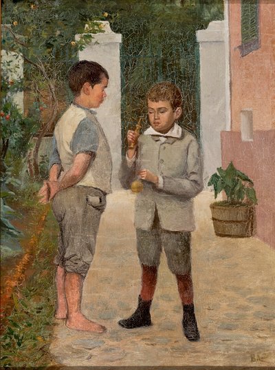 Due ragazzi che giocano con un giocattolo Kendama da Belmiro de Almeida